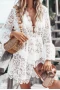 White Crochet with Fringe Trim Cover Up Dress